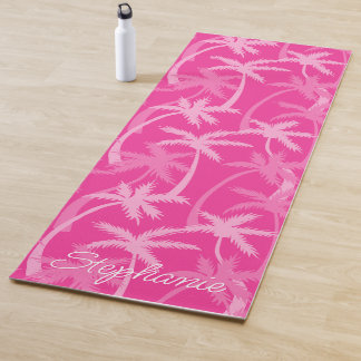 Tapete De Yoga Cor-de-rosa quente adicione seu nome Palm Trees