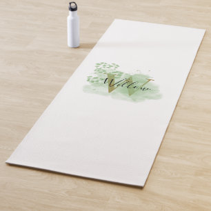 Tapete De Yoga Cor Verde Personalizada e Floral Inicial