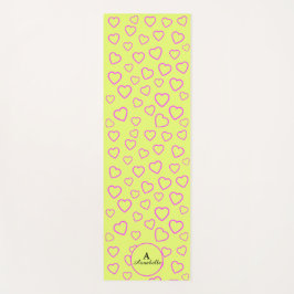 Tapete De Yoga Coração - Cor-de-rosa amarelo com nome e inicial