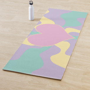 Tapete De Yoga Coração - Cor-de-rosa Pastel, Amarelo, Roxo e Verd