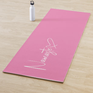 Tapete De Yoga Coração de Script de Nomes Cor-de-Rosa e Branco Re