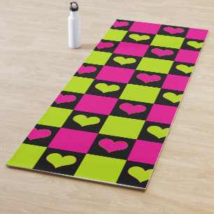 Tapete De Yoga Corações da Desktop Board - Verde limão, rosa quen