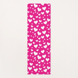 Tapete De Yoga Corações de Giz Branco no Rosa de Fuchsia