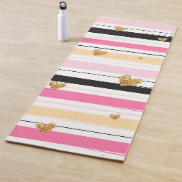 Tapete De Yoga Corações e Stripes