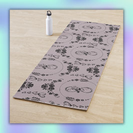 Tapete De Yoga Corações Negros Simples, Floral, Infinito em Mauve