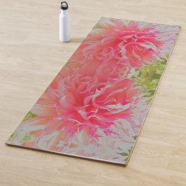 Tapete De Yoga Coral Elegante e Dália Decorativa Rosa