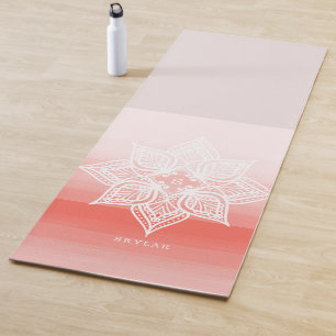 Tapete De Yoga Coral Watercolor Gradação de Ombre Mandala Monog