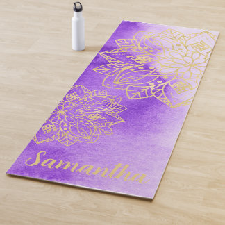 Tapete De Yoga Corante Roxo com Nome Personalizado de Mandalas Do