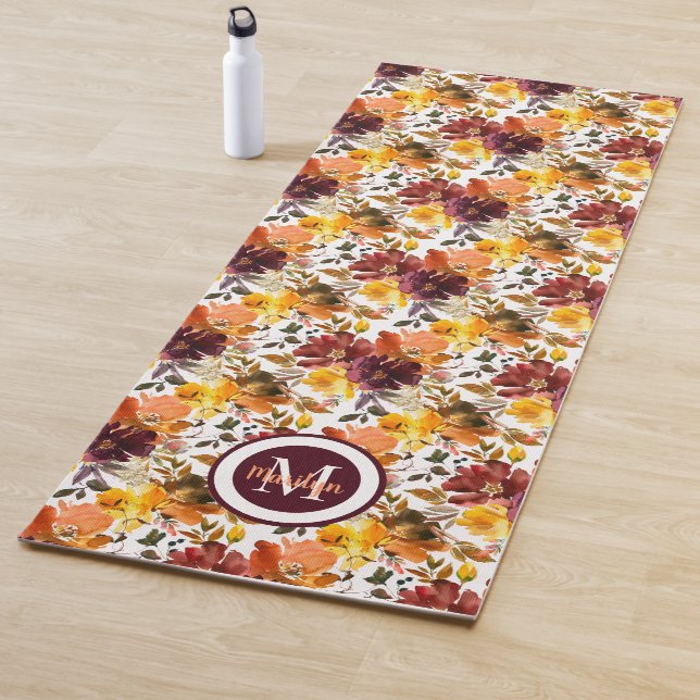 Tapete De Yoga Cores de Outono Aquarela Flores Floral (In Situ)