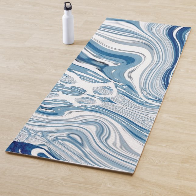 Tapete De Yoga costa praia ondas náuticas aquarelas espirais azui (In Situ)