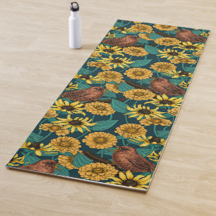 Tapete De Yoga Crenças e flores em azul escuro