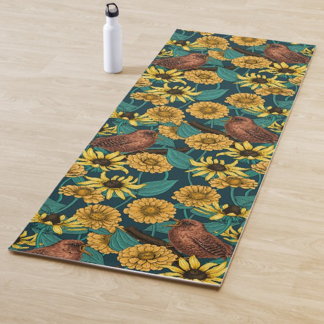 Tapete De Yoga Crenças e flores em azul escuro (In Situ)