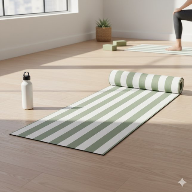 Tapete De Yoga Crie seu próprio padrão verde branco riscado (Criador carregado)