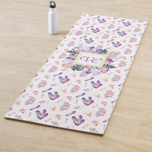 Tapete De Yoga Cristais em Rosa e Azul