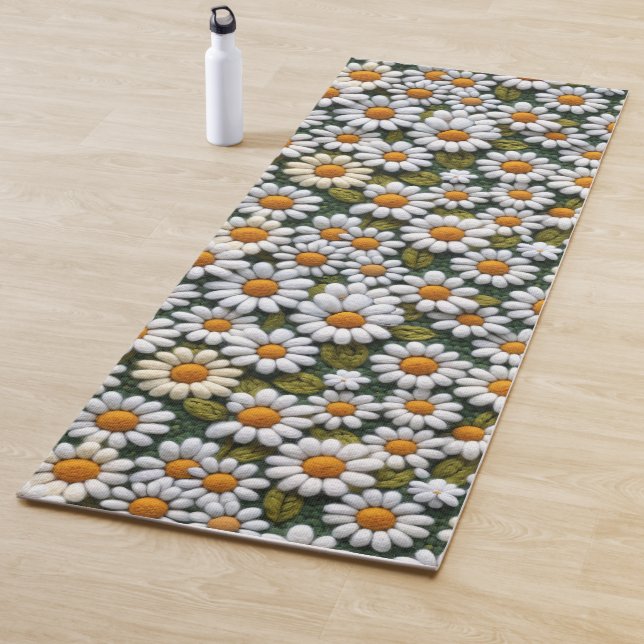 Tapete De Yoga Crochet White Daisies Spring Wildflowers (In Situ)