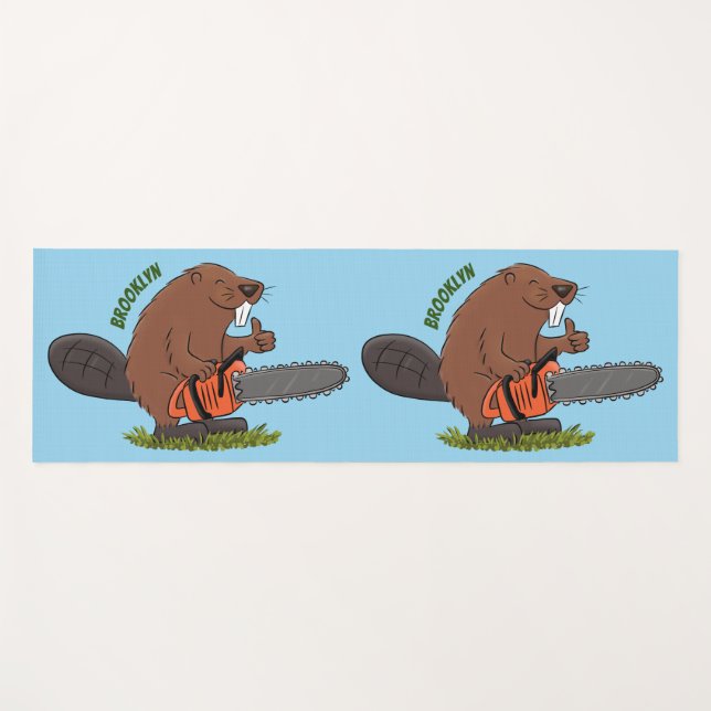 Tapete De Yoga Curioso castor com humor de desenho animado de mot (Frente (Horizontal))