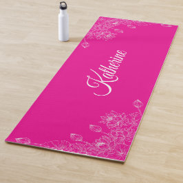 Tapete De Yoga Custom Name Hot Pink Lotus Floral