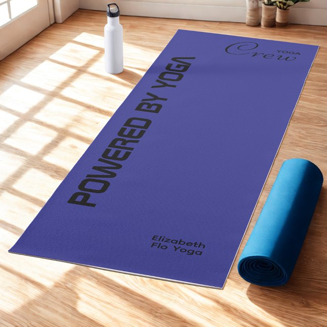 Tapete De Yoga Custom Print Yoga Crew Deep Blue (Deep blue yoga mat on studio floor.)