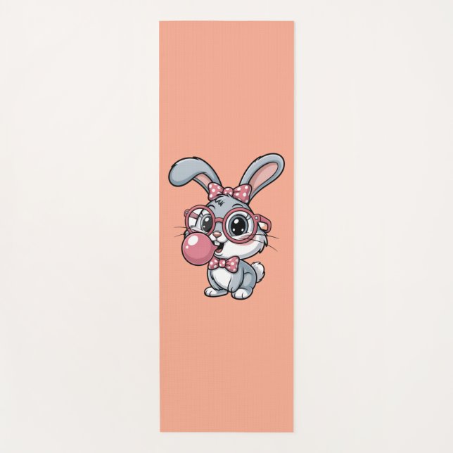 Tapete De Yoga Cute Bunny with Glasses Blowing Bubble Gum (Frente)
