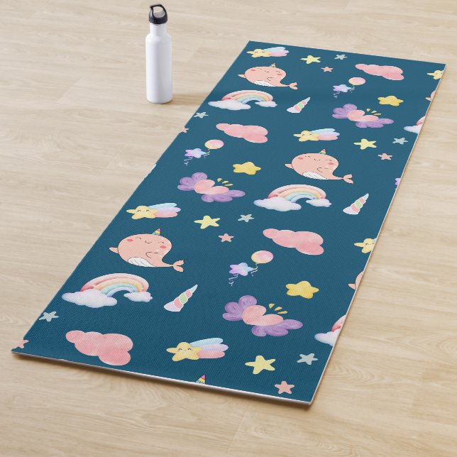 Tapete De Yoga Cute Narwhat Fish Unicorn Rainbow Sea Standard (In Situ)