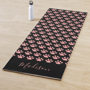 Tapete De Yoga Cute Pink Impressão Pata Personalizado Preto