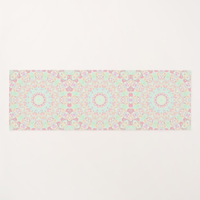 Tapete De Yoga Cute Quirky Boho Hippie Pastel Mandala Colorido (Frente (Horizontal))