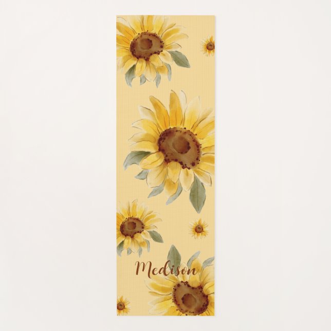 Tapete De Yoga Cute Yellow Watercolor Sunflower Yoga Mat (Frente)