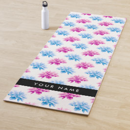 Tapete De Yoga Dahlia Rosa e Azul, Padrão Floral, Seu Nome