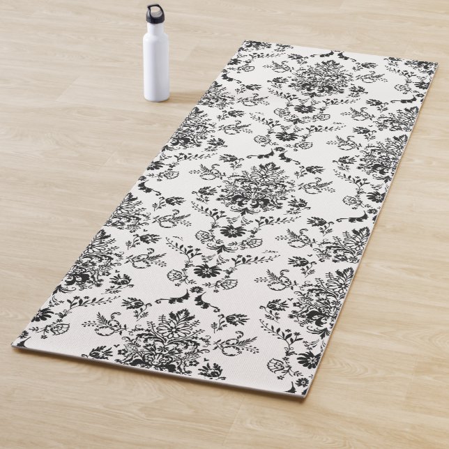 Tapete De Yoga Damasco Preto em Branco (In Situ)
