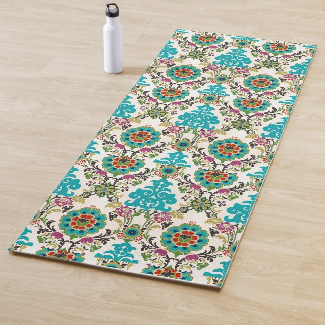 Tapete De Yoga Damask Floral Patternos Plum Turquoise (In Situ)