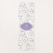 Tapete de Yoga de Aquarela Flor Silvestre Roxa com