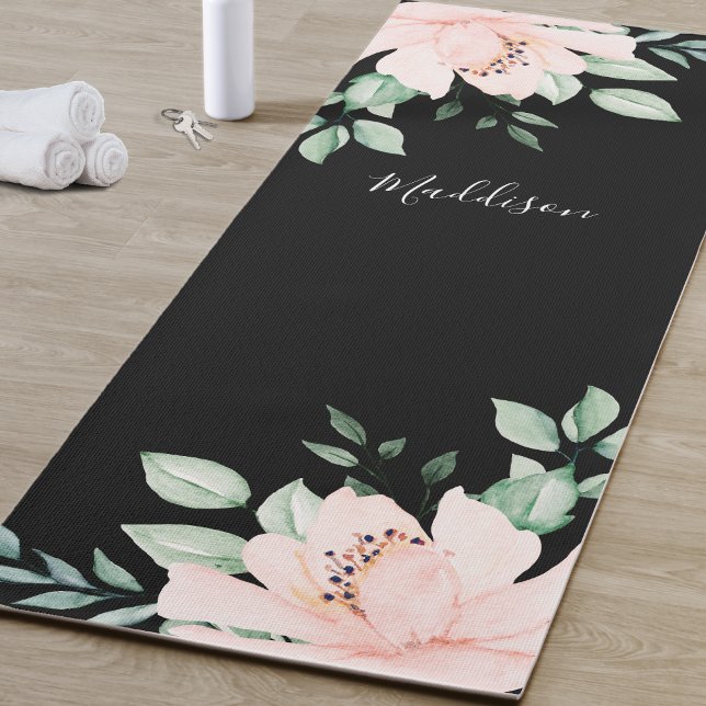 Tapete de Yoga de Flor Rosa Personalizado (Watercolor Pink Flower Yoga Mat)