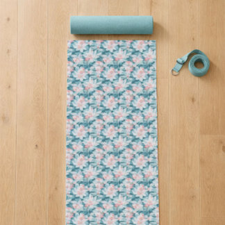 Tapete de Yoga de Lótus Branco e Rosa