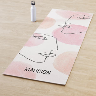 Tapete De Yoga Desenho de Monograma de Nome Rostos Linha Rosa