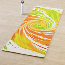 Tapete De Yoga Desenho espiral verde e laranja