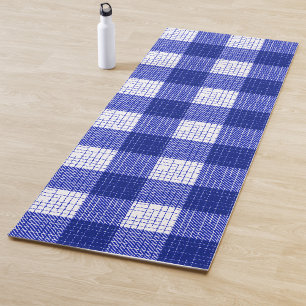 Tapete De Yoga Desenho Xadrez Bold Azul e Branco