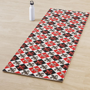 Tapete De Yoga Design de Fleur-de-lis, branco-preto-vermelho
