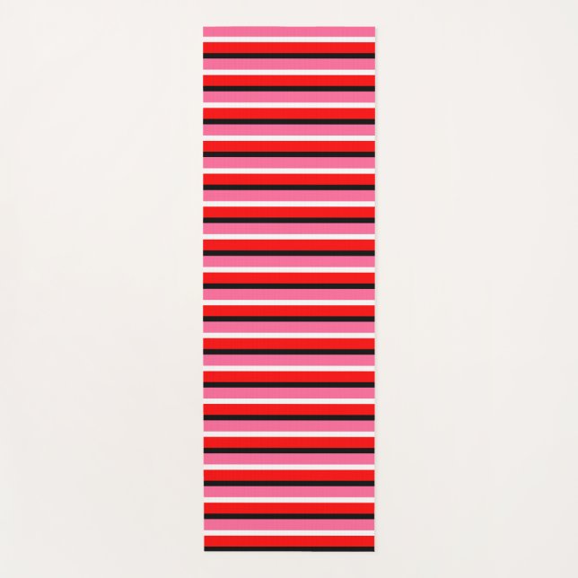 Tapete De Yoga Design de Padrão de Faixa Rosa Vermelha (Frente)