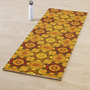 Tapete De Yoga Design de Petéis De Flor Laranja E abstrato Dourad
