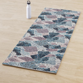 Tapete De Yoga Design de Terrazzo Abstrato Azul e Malva