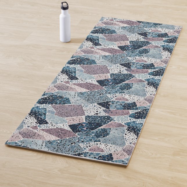 Tapete De Yoga Design de Terrazzo Abstrato Azul e Malva (In Situ)