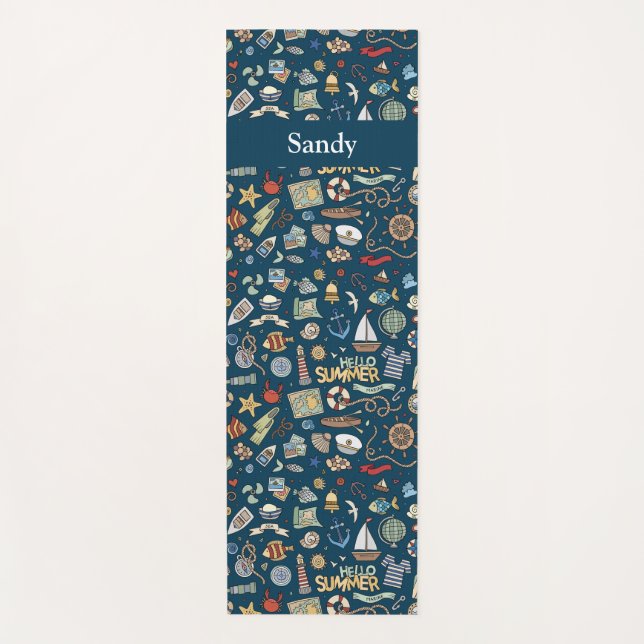 Tapete De Yoga Design náutica de praia costeira divertida (Frente)