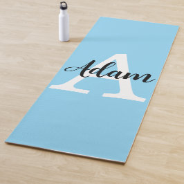 Tapete De Yoga Design Personalizado de Nome com Monograma Azul