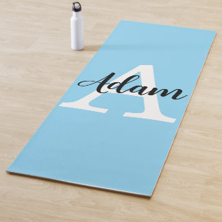 Tapete De Yoga Design Personalizado de Nome com Monograma Azul