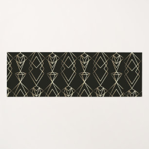 Tapete De Yoga Design retrô clássico em preto e Dourado