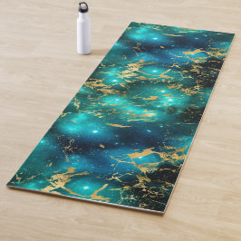 Tapete De Yoga Deslumbrante Galáxia de Mármore Verde e Dourado em