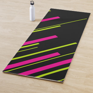 Tapete De Yoga Diagonais em Verde limão, rosa-quente e preto