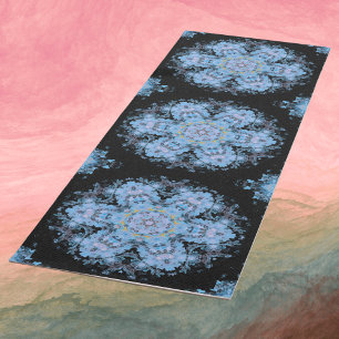 Tapete De Yoga Digital Mandala Flor Azul e Preto