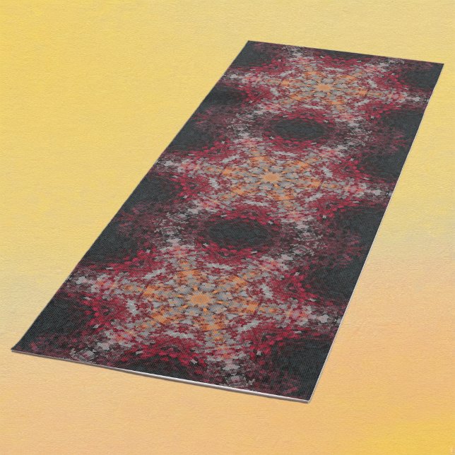 Tapete De Yoga Digital Mandala Red White Orange e Black (Red White Orange and Black Digital Paint Mandala Yoga Mat By Wormhole Orbital)