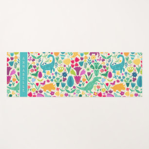 Tapete De Yoga Dinossauro Floral Silhouettes Lindas Meninas